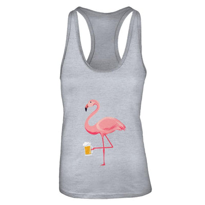 Beer Lover's Pink Flamingo Fun Party Beer-T-Shirt & Tank Top-Women's Ideal Racerback Tank-Heather Grey