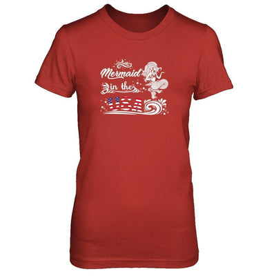 Mermaid In The Usa Flag-T-Shirt & Tank Top-Women's T-Shirt-Red