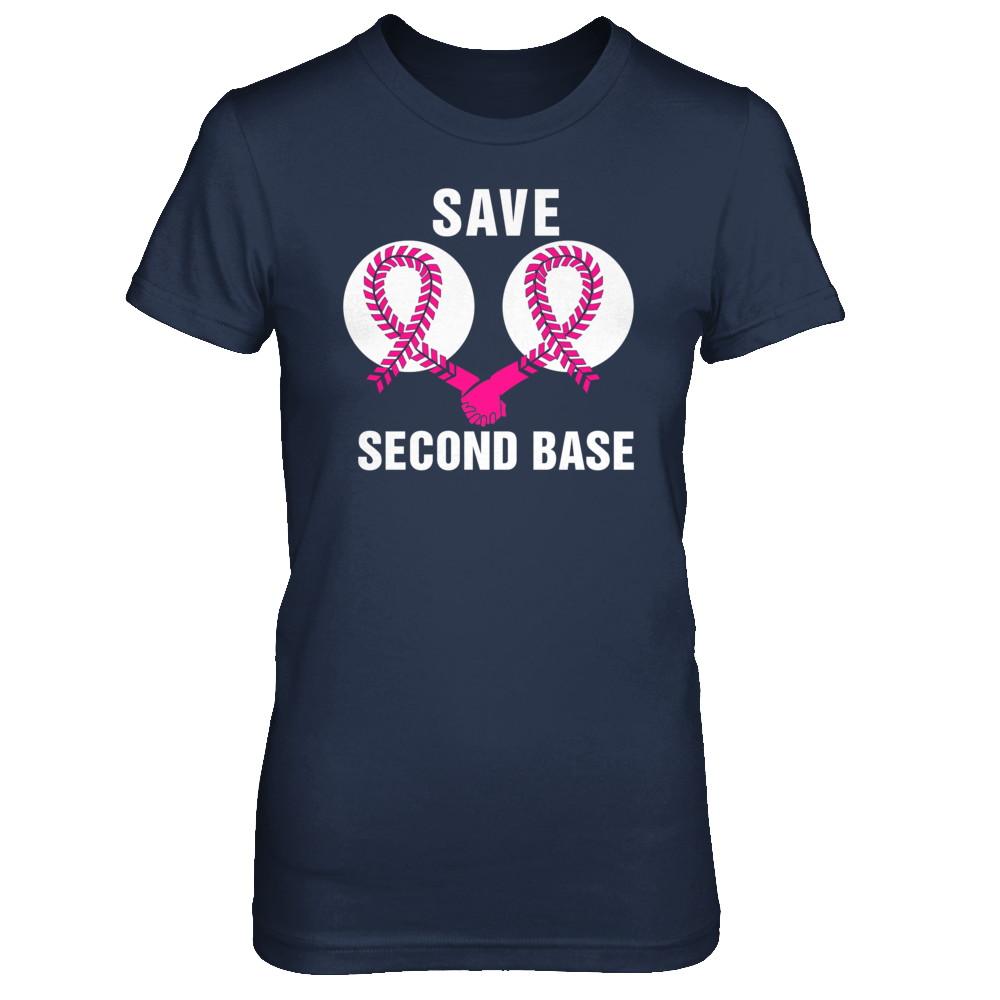 Save The Second Base Breast Cancer Awareness Baseball-T-Shirt & Hoodie-Women's T-Shirt-Navy