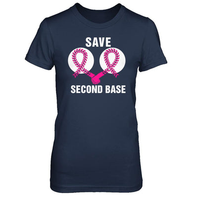 Save The Second Base Breast Cancer Awareness Baseball-T-Shirt & Hoodie-Women's T-Shirt-Navy