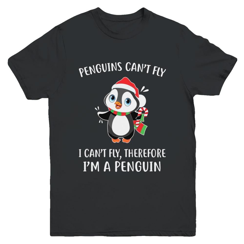 Funny Penguin I Can't Fly Christmas Gift Youth-Youth Shirt-Youth T-Shirt-Black
