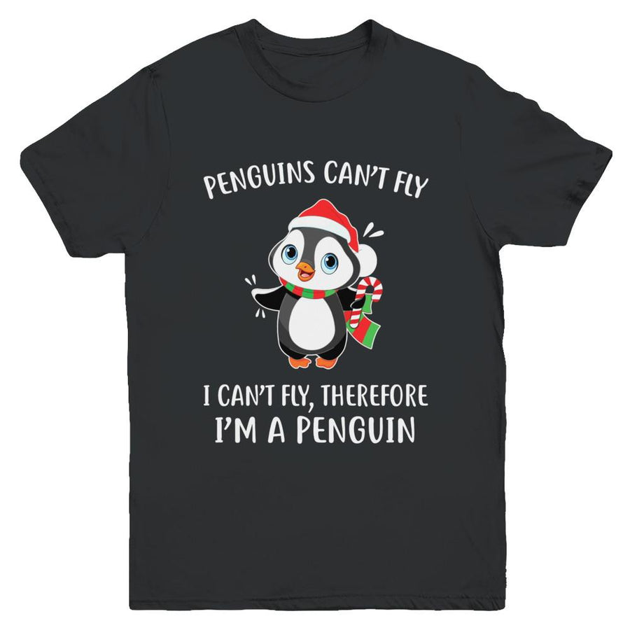 Funny Penguin I Can't Fly Christmas Gift Youth-Youth Shirt-Youth T-Shirt-Black