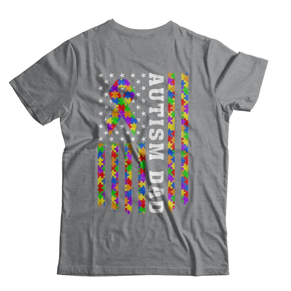 Proud Autism Dad Us Flag Autistic Daddy Fathers Day-T-Shirt & Hoodie-Classic T-Shirt-Sport Grey