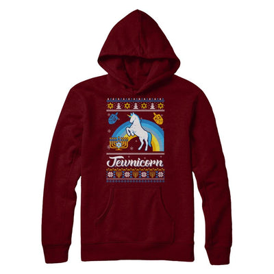 Funny Ugly Hanukkah Sweater Unicorn Jewnicorn-T-Shirt & Sweatshirt-Pullover Hoodie-Maroon