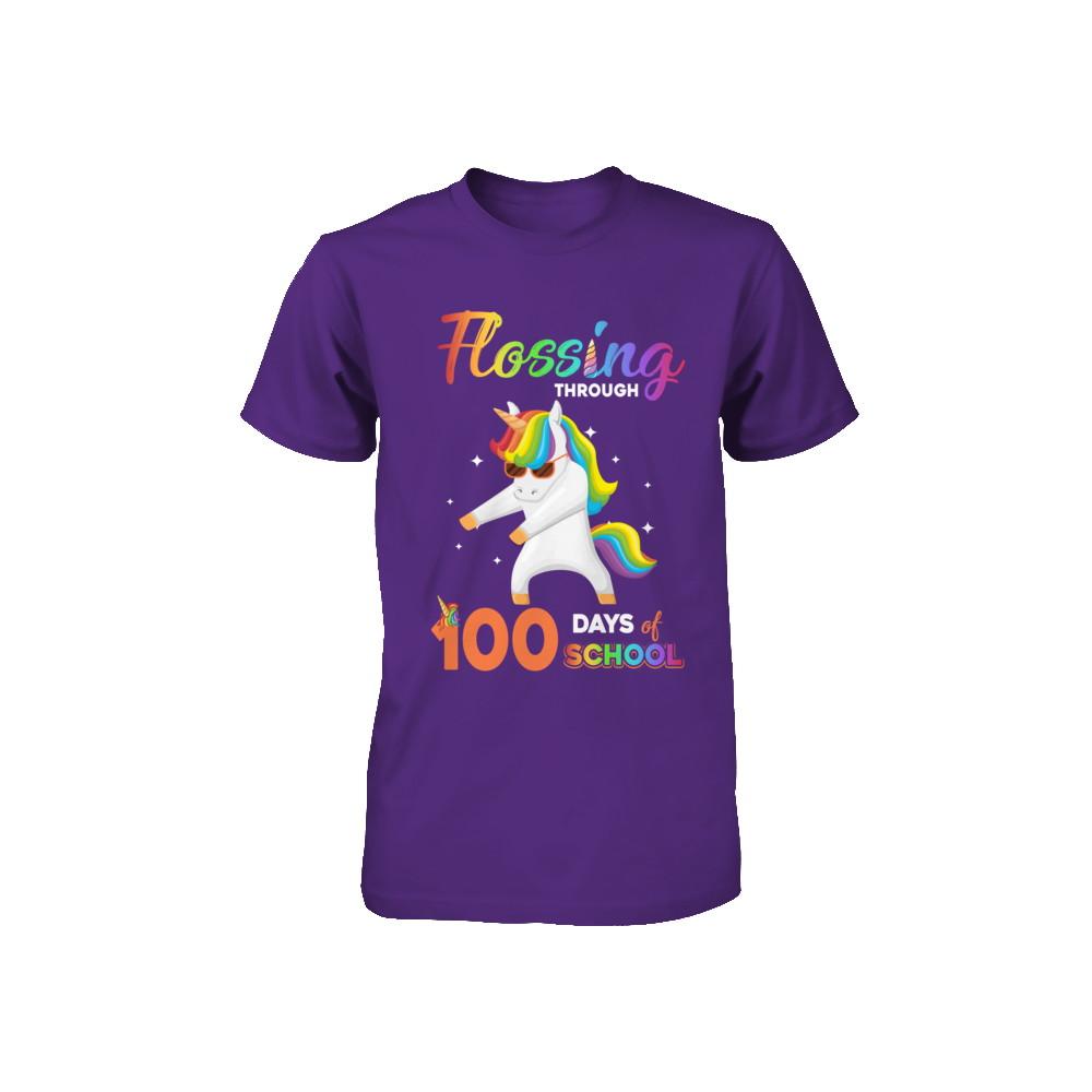 Flossing through 100 Days of School Unicorn Girl Youth-Youth Shirt-