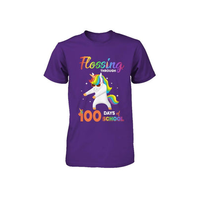 Flossing through 100 Days of School Unicorn Girl Youth-Youth Shirt-
