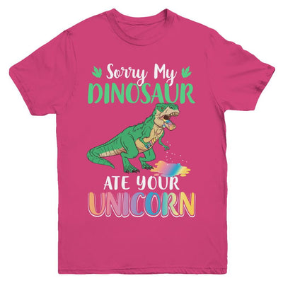 Sorry My Dinosaur Ate Your Unicorn T-Rex Youth-Youth Shirt-Youth T-Shirt-Heliconia