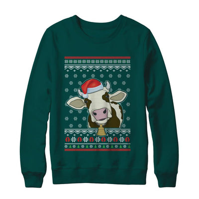 Pajamas Cow With Santa Hat Ugly Christmas Sweater-T-Shirt & Sweatshirt-Crewneck Sweatshirt-Deep Forest