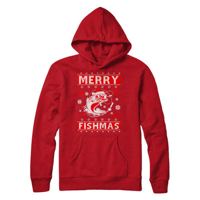 Merry Fishmas Fishing Fish Christmas Sweater-T-Shirt & Sweatshirt-Pullover Hoodie-Red