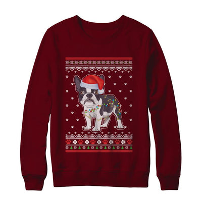 Bulldog Christmas Ugly Sweater Lights Dog Xmas Gift-T-Shirt & Sweatshirt-Crewneck Sweatshirt-Maroon