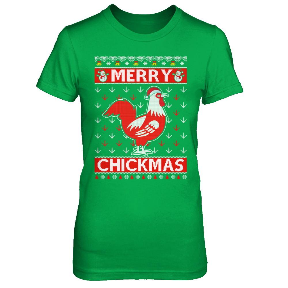 Merry Chickmas Farmer Chicken Ugly Christmas Sweater-T-Shirt & Sweatshirt-Women's T-Shirt-Irish Green