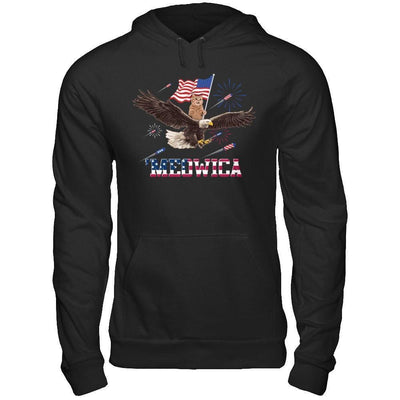 Meowica July 4Th Funny Cat On Eagle Independence Day-T-Shirt & Hoodie-Pullover Hoodie-Black