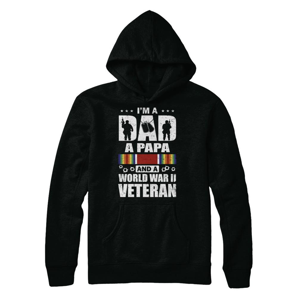 A Dad A Papa And A World War II Veteran Fathers Day-T-Shirt & Hoodie-Pullover Hoodie-Black