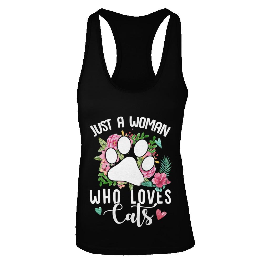 Just A Woman Who Loves Cats-T-Shirt & Tank Top-Women's Ideal Racerback Tank-Black