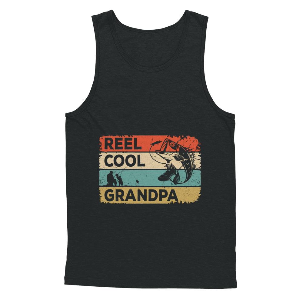 Vintage Reel Cool Grandpa Fish Fishing Fathers Day-T-Shirt & Hoodie-Unisex Tank-Black