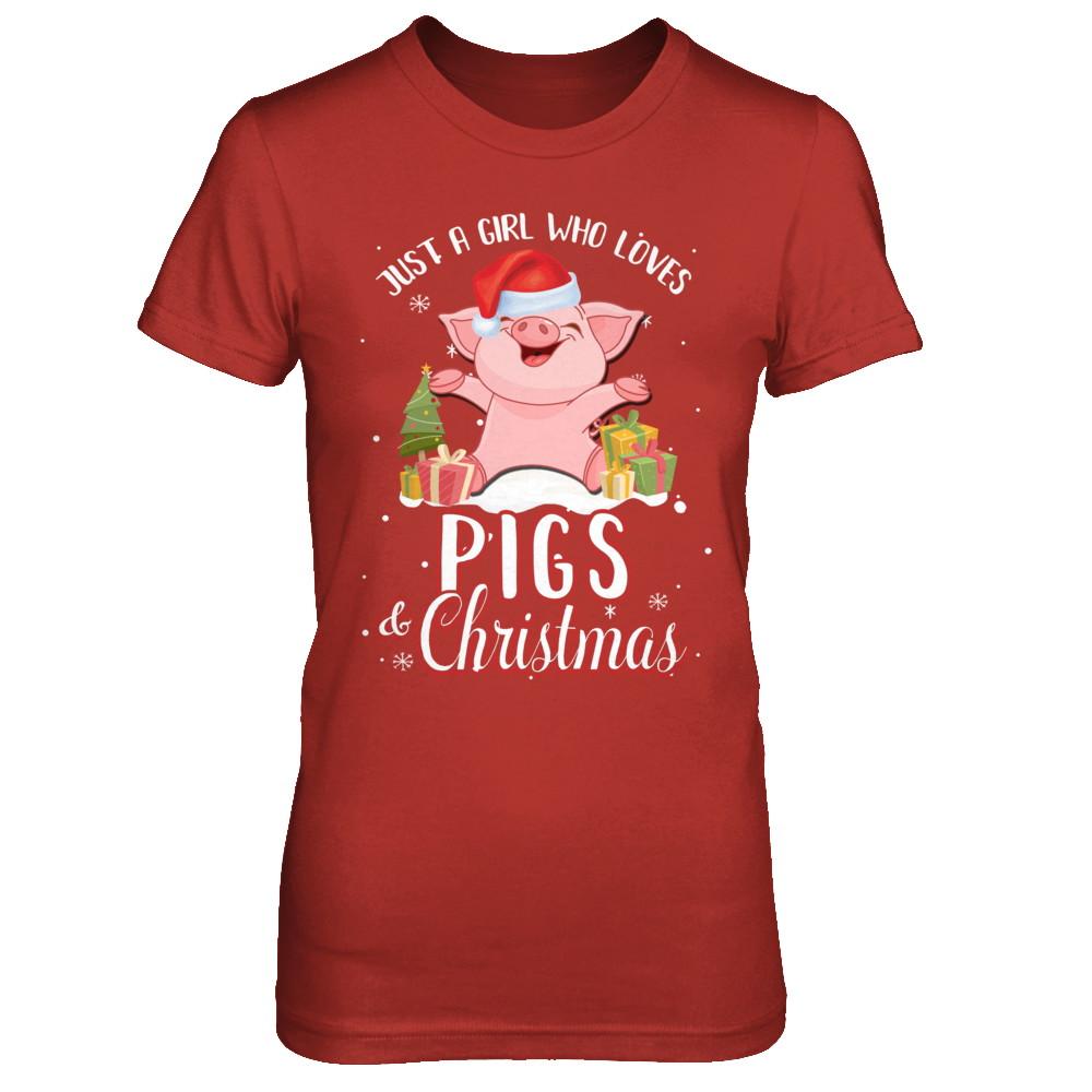 Just A Girl Who Loves Pigs And Christmas-T-Shirt & Sweatshirt-Women's T-Shirt-Red