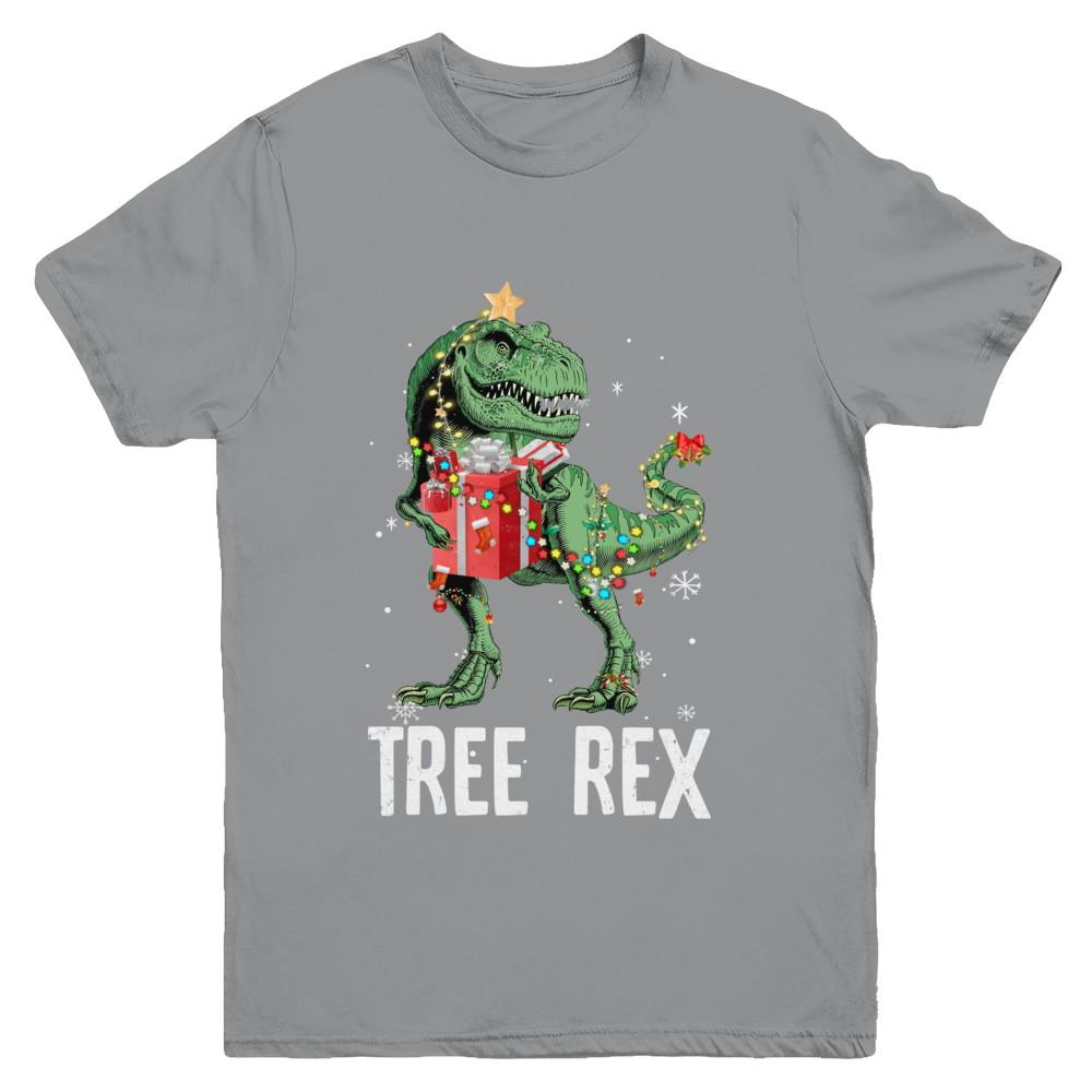 Christmas Tree For Kids Boys T Rex Dinosaur Xmas Gifts Youth-Youth Shirt-Youth T-Shirt-Sport Grey