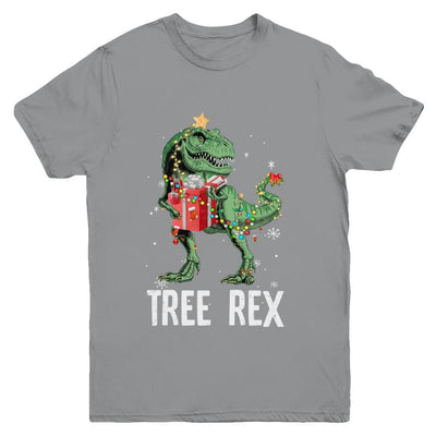 Christmas Tree For Kids Boys T Rex Dinosaur Xmas Gifts Youth-Youth Shirt-Youth T-Shirt-Sport Grey