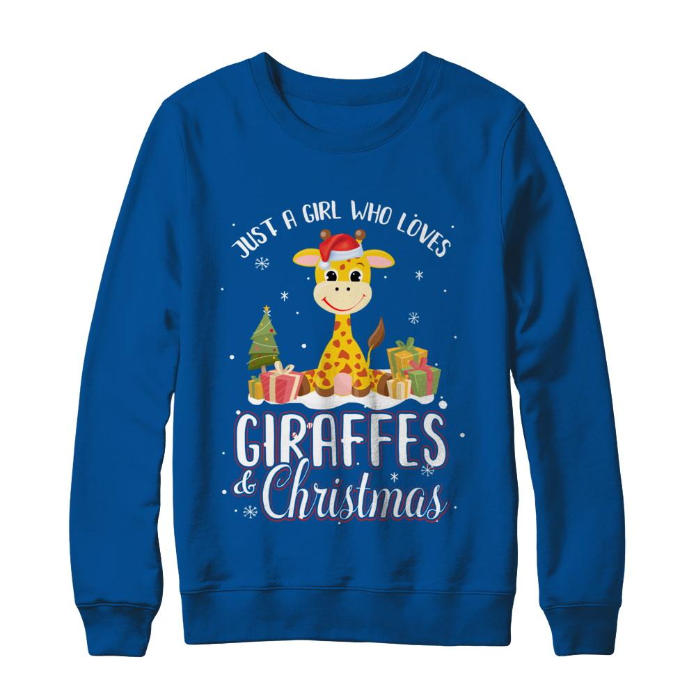 Just A Girl Who Loves Giraffes And Christmas-T-Shirt & Sweatshirt-Crewneck Sweatshirt-Deep Royal