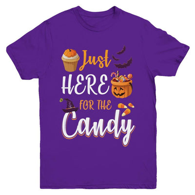 Just Here For The Candy Funny Halloween Kids Boy Girl Youth-Youth Shirt-Youth T-Shirt-Purple