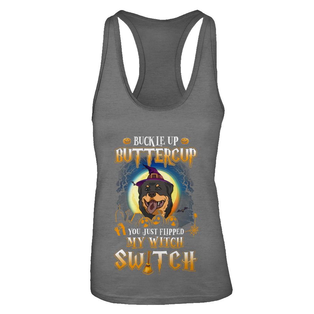 Buckle Up Buttercup Halloween Witch Rottweiler Costume-T-Shirt & Tank Top-Women's Ideal Racerback Tank-Dark Grey