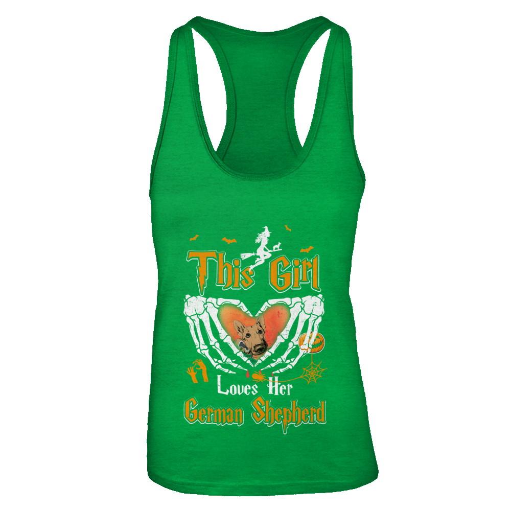 This Girl Love Her Dog German Shepherd Halloween-T-Shirt & Tank Top-Women's Ideal Racerback Tank-Kelly Green