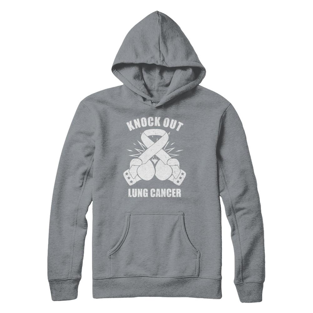 Boxing knock out Lung Cancer Awareness Support-T-Shirt & Hoodie-Pullover Hoodie-Light Steel