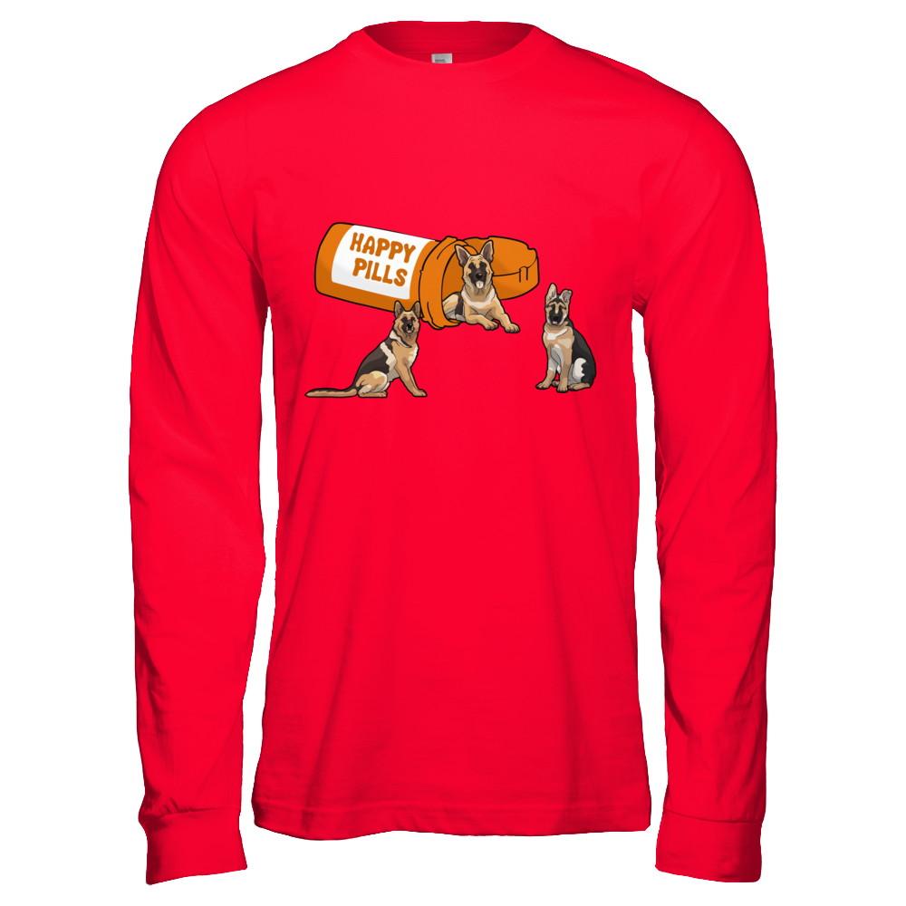 German Shepherd Happy Pills-T-Shirt & Hoodie-Long Sleeve T-Shirt-Red