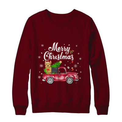 Yorkie Retriever Rides Red Truck Christmas Pajama-T-Shirt & Sweatshirt-Crewneck Sweatshirt-Maroon