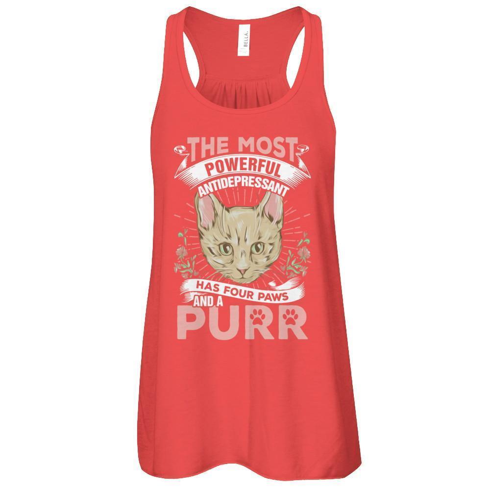 The Most Powerful Antidepressant Has Four Paws And A Purr-T-Shirt & Tank Top-Women's Flowy Racerback Tank-Red
