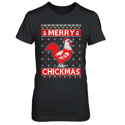 Merry Chickmas Farmer Chicken Ugly Christmas Sweater-T-Shirt & Sweatshirt-Women's T-Shirt-Black