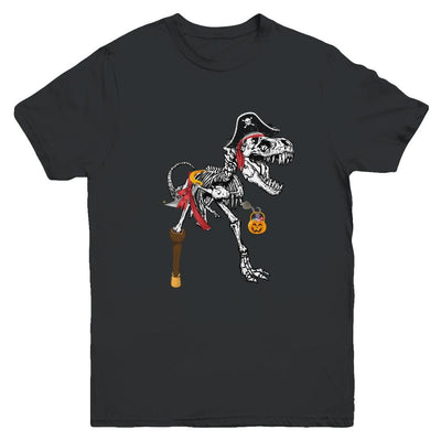 Dinosaurs T-Rex Skeleton Pirate Halloween Saurus For Kids Youth-Youth Shirt-Youth T-Shirt-Black