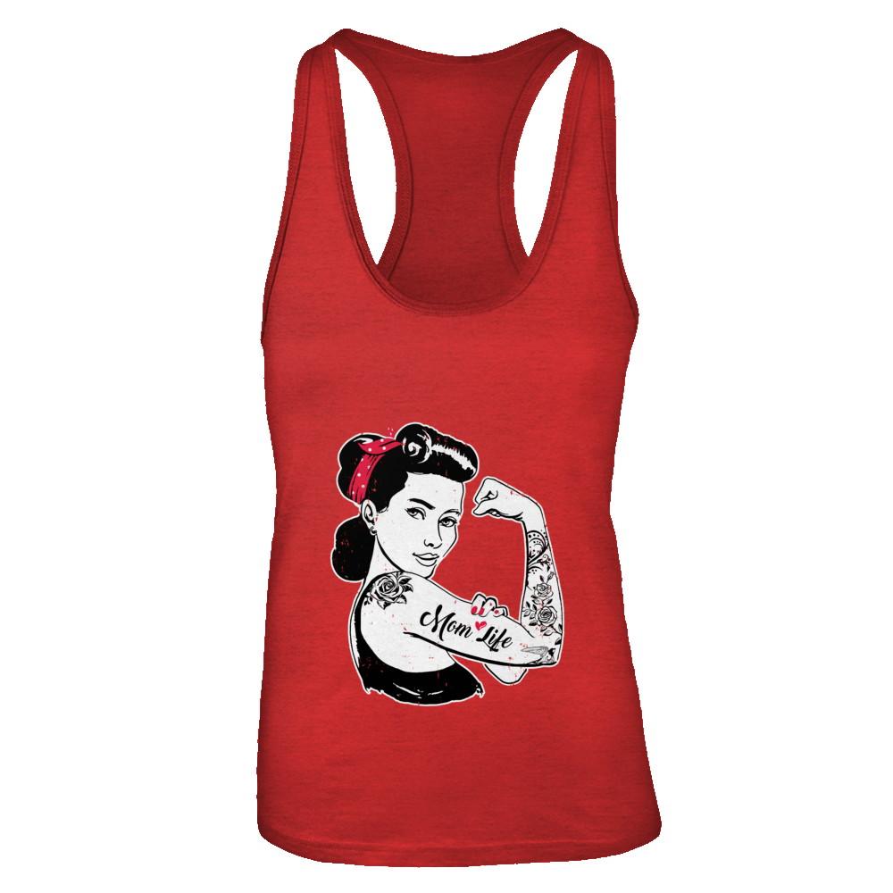 Mom Life Tattoos Tattooed Inked Woman-T-Shirt & Tank Top-Women's Ideal Racerback Tank-Red