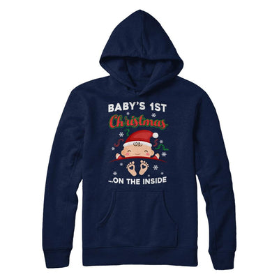 Baby's 1St Christmas On The Inside Pregnant-T-Shirt & Sweatshirt-Pullover Hoodie-Navy