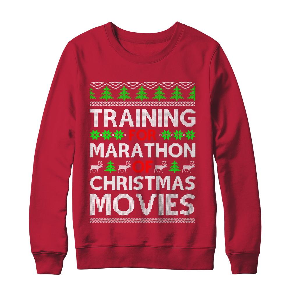Training For A Marathon Of Christmas Movies-T-Shirt & Sweatshirt-Crewneck Sweatshirt-Red