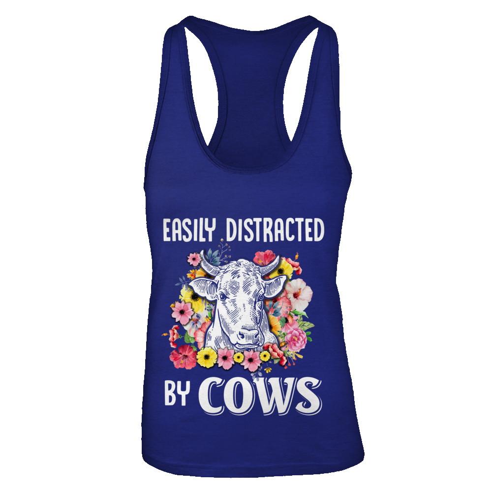 Easily Distracted By Cows-T-Shirt & Tank Top-Women's Ideal Racerback Tank-Royal