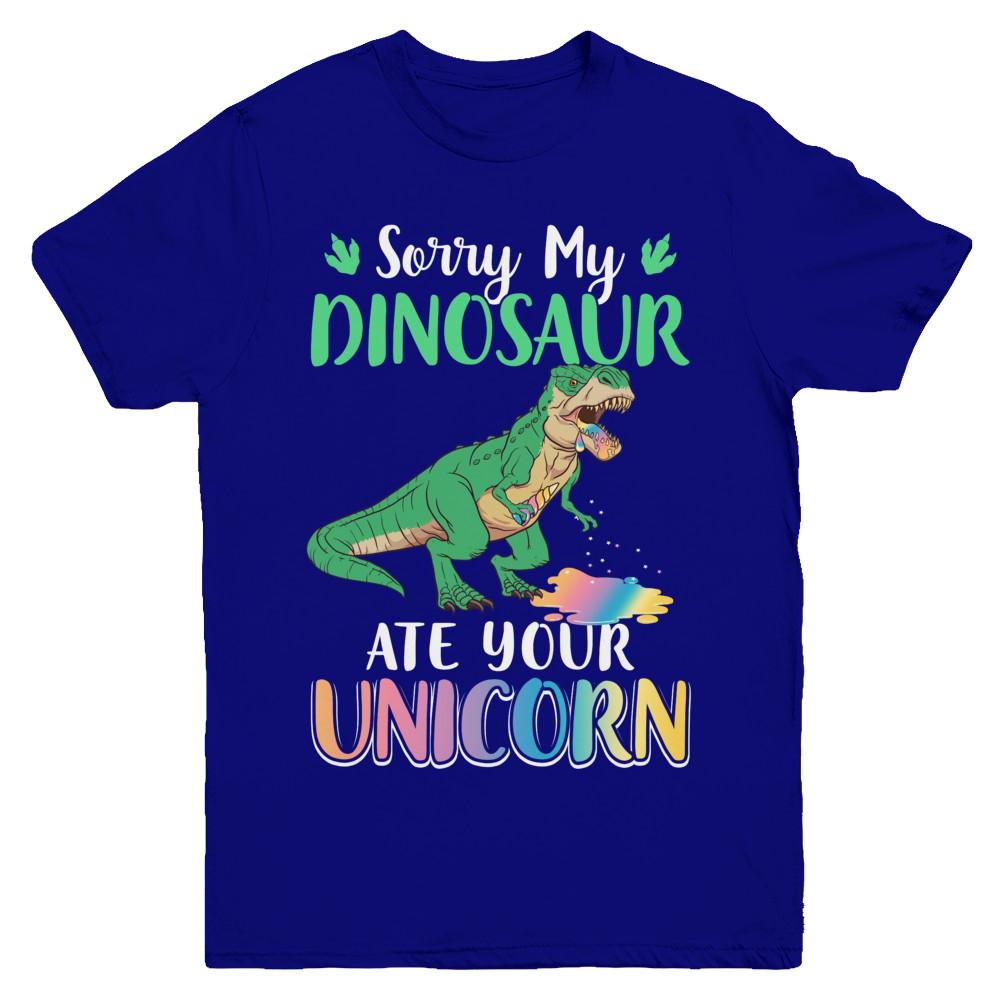 Sorry My Dinosaur Ate Your Unicorn T-Rex Youth-Youth Shirt-Youth T-Shirt-Navy
