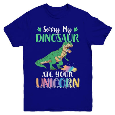 Sorry My Dinosaur Ate Your Unicorn T-Rex Youth-Youth Shirt-Youth T-Shirt-Navy
