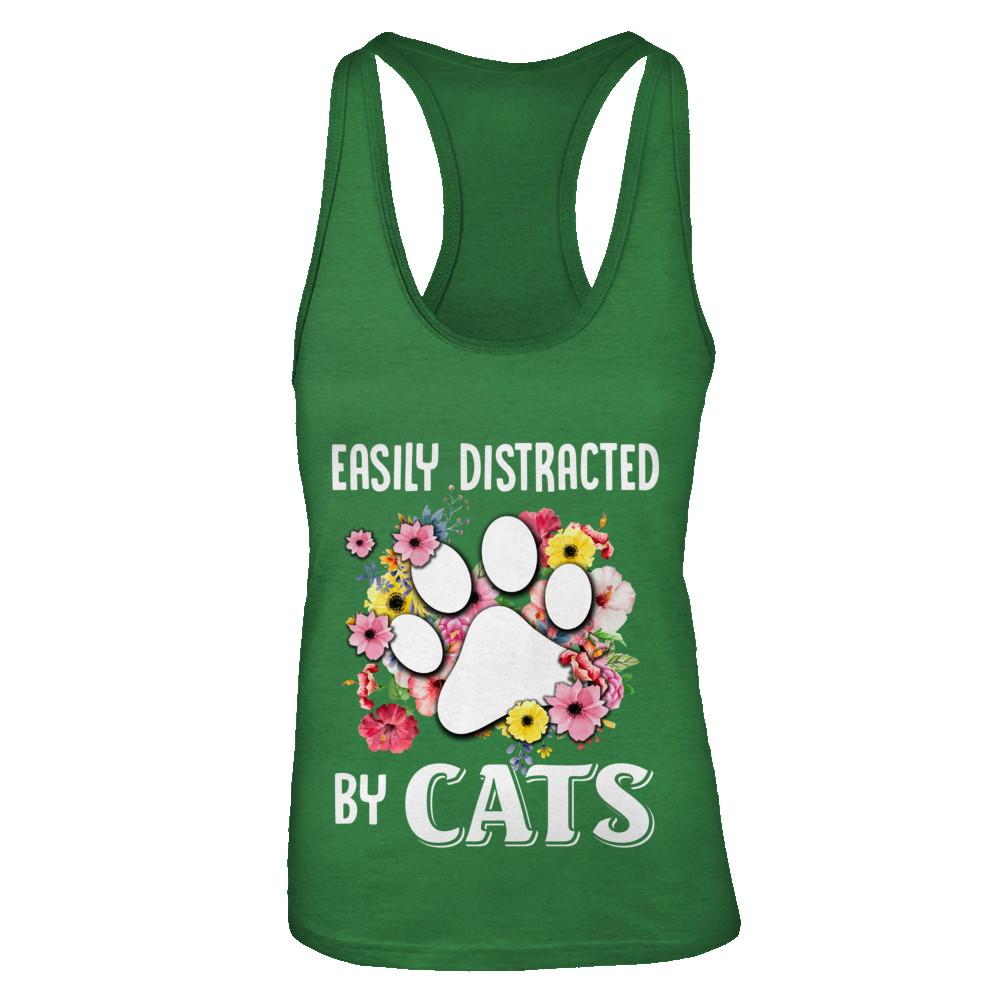 Easily Distracted By Cats-T-Shirt & Tank Top-Women's Ideal Racerback Tank-Kelly Green