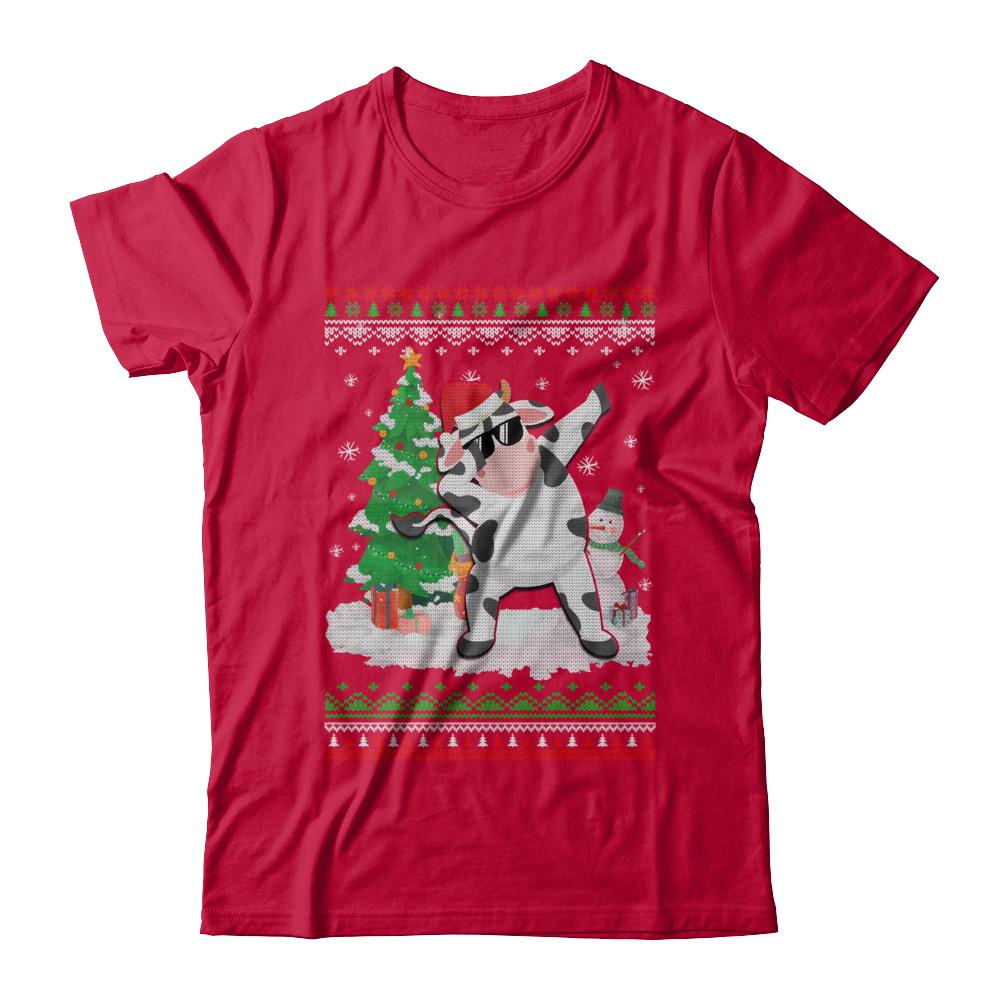 Santa Hat Cow Dabbing Christmas Ugly Sweater-T-Shirt & Sweatshirt-Classic T-Shirt-Red