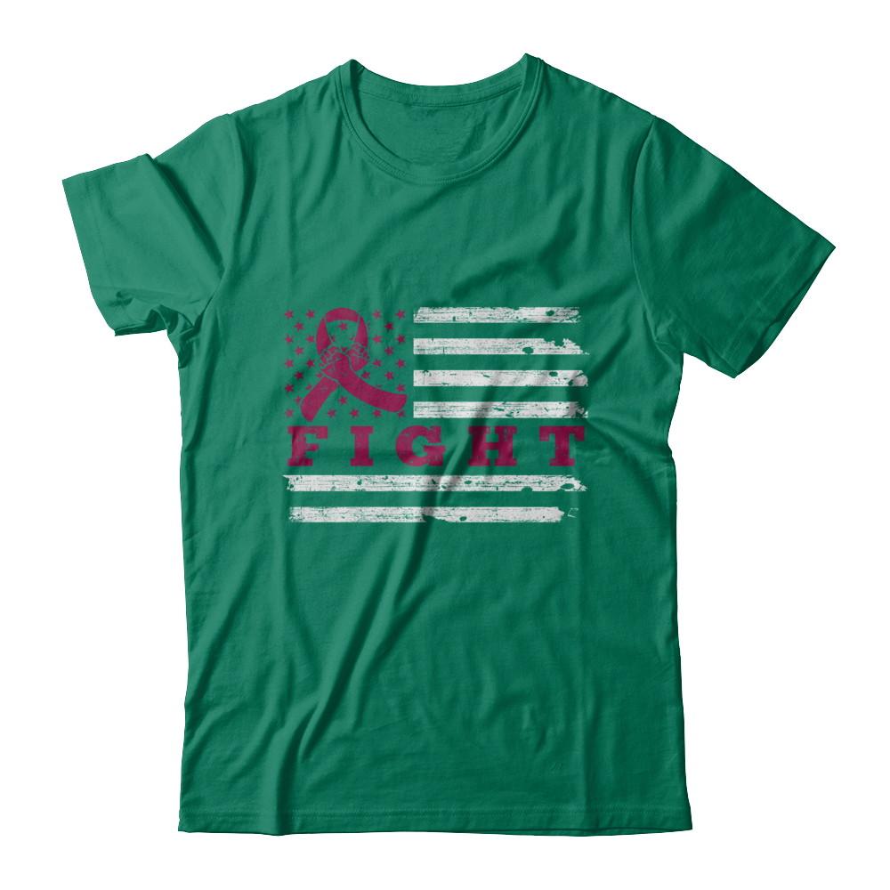 Fight Burgundy Ribbon US Flag Multiple Myeloma Awareness-T-Shirt & Hoodie-Classic T-Shirt-Kelly Green
