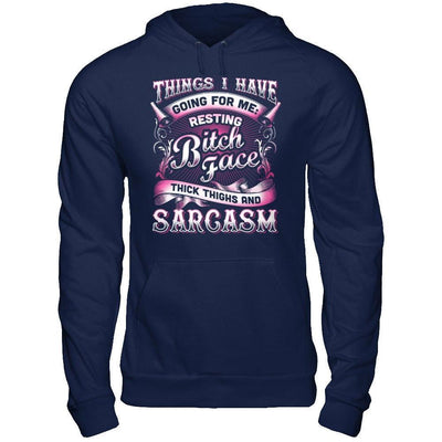 Things I Have Going For Me Thick Thighs & Sarcasm-T-Shirt & Hoodie-Pullover Hoodie-Navy