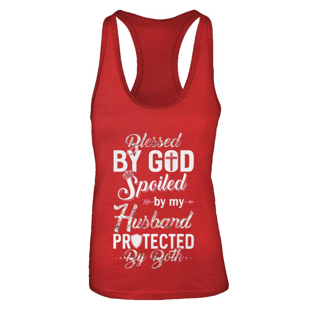 Blessed By God Spoiled By My Husband Protected By Both Wife-T-Shirt & Tank Top-Women's Ideal Racerback Tank-Red