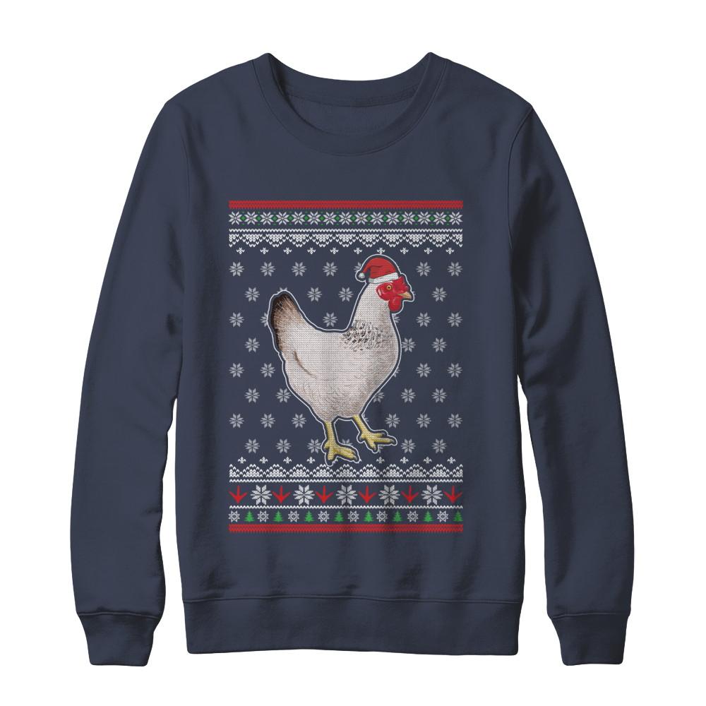 Pajamas Chicken With Santa Hat Ugly Christmas Sweater-T-Shirt & Sweatshirt-Crewneck Sweatshirt-Navy