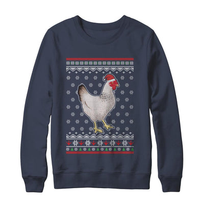 Pajamas Chicken With Santa Hat Ugly Christmas Sweater-T-Shirt & Sweatshirt-Crewneck Sweatshirt-Navy