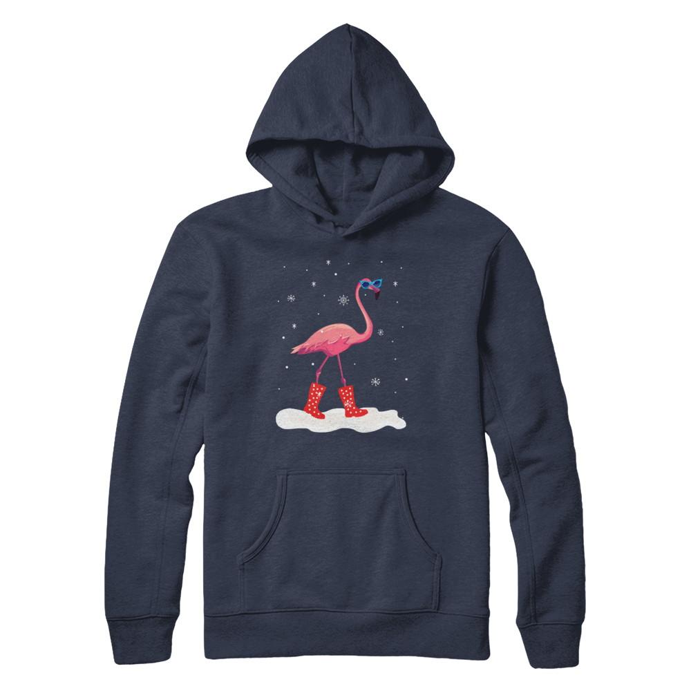 Flamingo With Rubber Boots Snow-T-Shirt & Hoodie-Pullover Hoodie-Navy