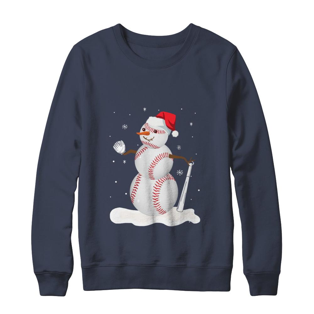Christmas Baseball Snowman Christmas-T-Shirt & Sweatshirt-Crewneck Sweatshirt-Navy