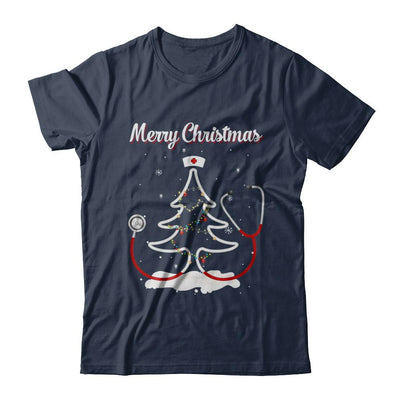 Merry Christmas Stethoscope Nurse Christmas Tree Xmas-T-Shirt & Sweatshirt-Classic T-Shirt-Navy