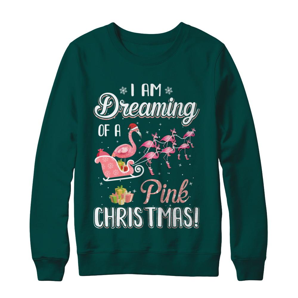 I Am Dreaming Of A Pink Christmas Funny Flamingo-T-Shirt & Sweatshirt-Crewneck Sweatshirt-Deep Forest