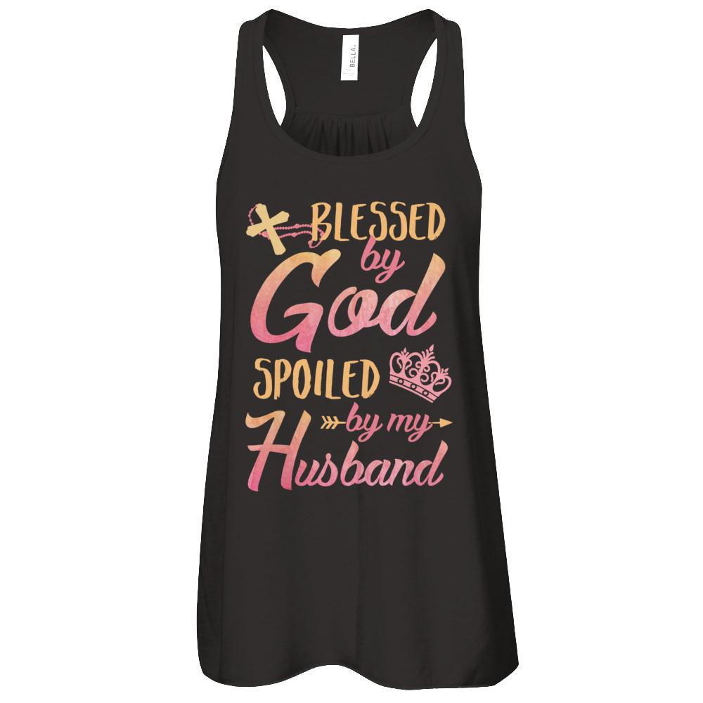 Blessed By God Spoiled By My Husband-T-Shirt & Tank Top-Women's Flowy Racerback Tank-Black